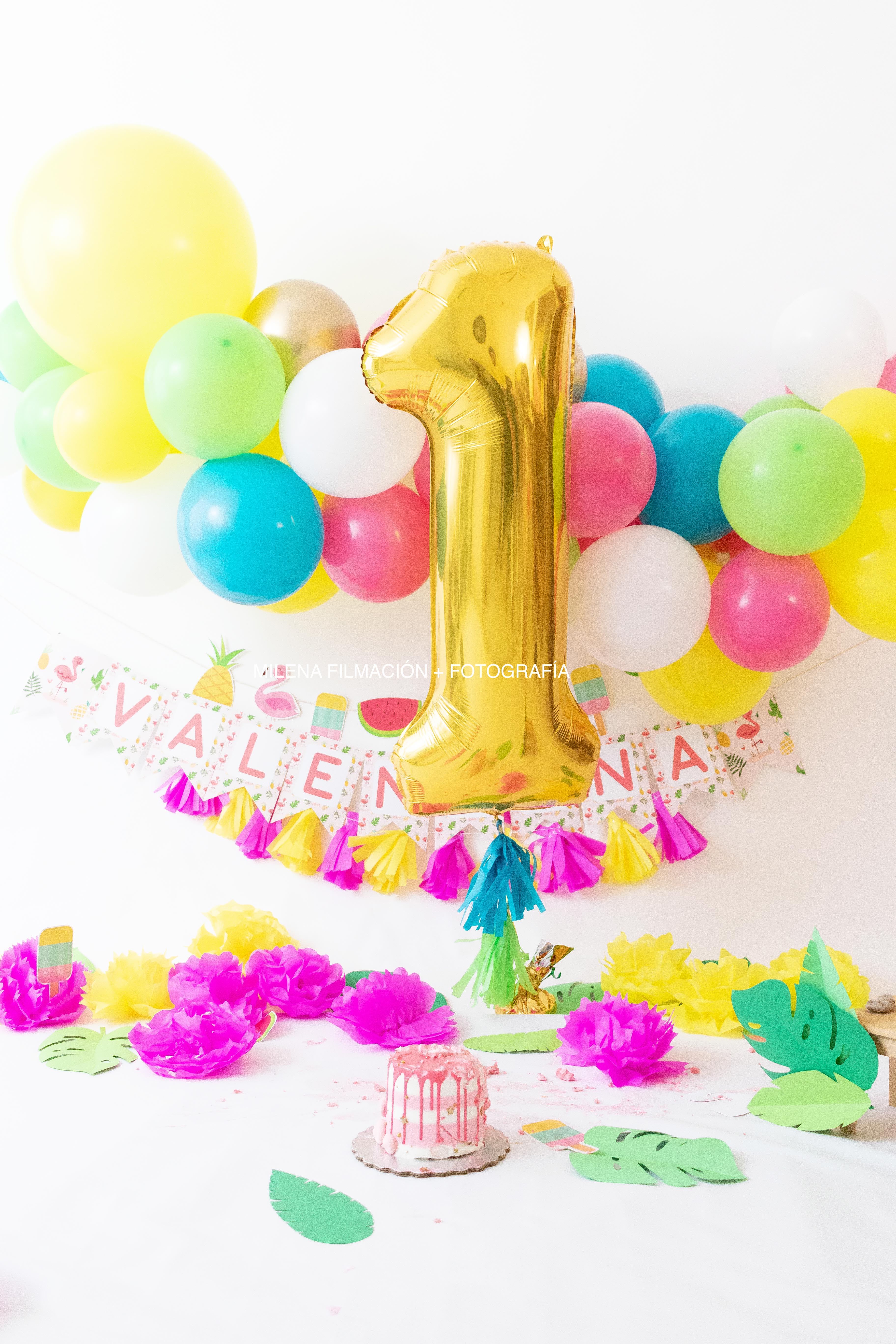 numero uno globo sesión fotos bebé tropical globos
