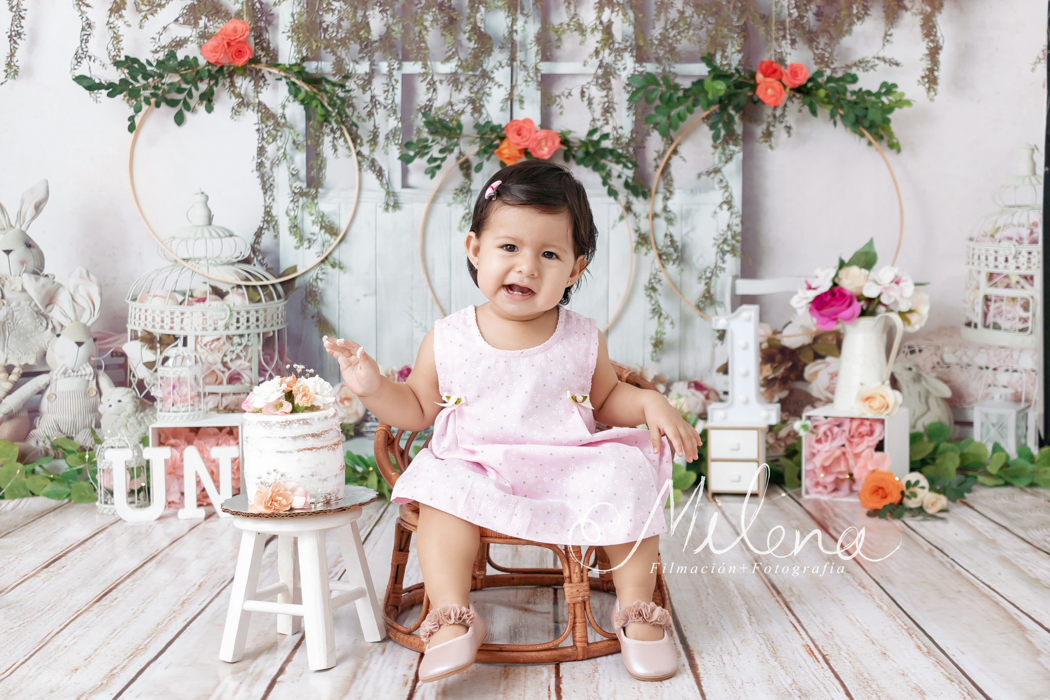 retrato bebé niña smash the cake boho